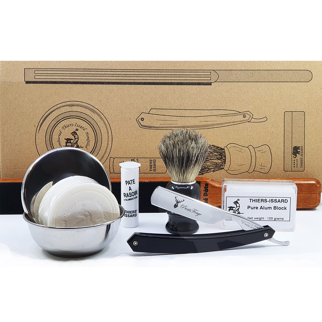 Complete Kit Thiers Issard Black Acrylic Straight Razor (8 pieces)