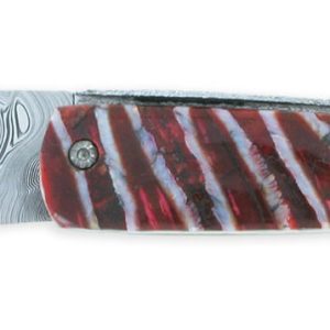 Couteau Prestige Laguiole Arbalète Le Joyaux de la Couronne Manche en Molaire de Mammouth Rouge 1 Mitre Damas 1 Pièce 12cm