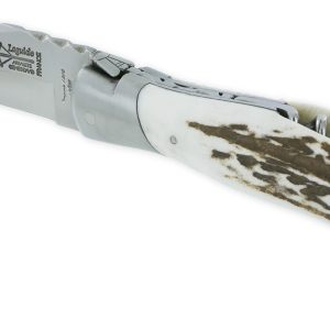 Couteau Laguiole de Chasse Arbalète avec Tire Bouchon Manche Bois de cerf 12cm Finition Brossée