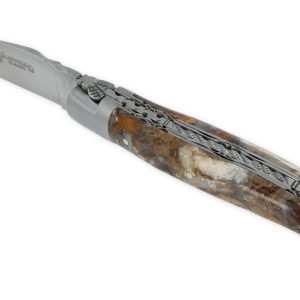 Couteau Laguiole en Aubrac 1 Pièce 12 cm Double Platines et Ressort guillochés Manche en Mammouth Stabilisé Finition brossée Num1