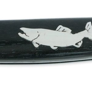 Couteau Laguiole en Aubrac 1 Pièce 12 cm Manche Ebène Marqueterie Truite en Etain 2 Mitres Inox Brillant