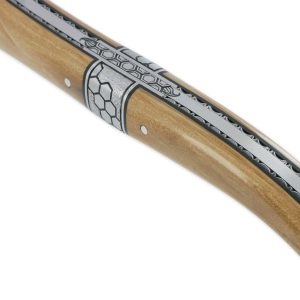Couteau Laguiole en Aubrac 1 Pièce 12 cm Plein Manche en Croute d'Ivoire de Mammouth Mitre Centrale et Ressort Ciselés Nid d'Abeille en Inox Brossé