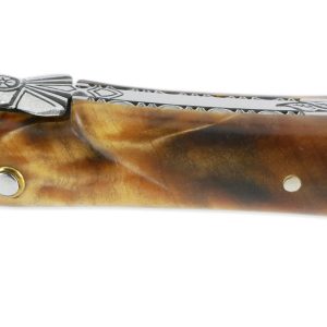 Couteau Laguiole en Aubrac 1 Pièce 12 cm Plein Manche en Loupe de Peuplier Mitre Centrale Ciselée en Inox Brossé