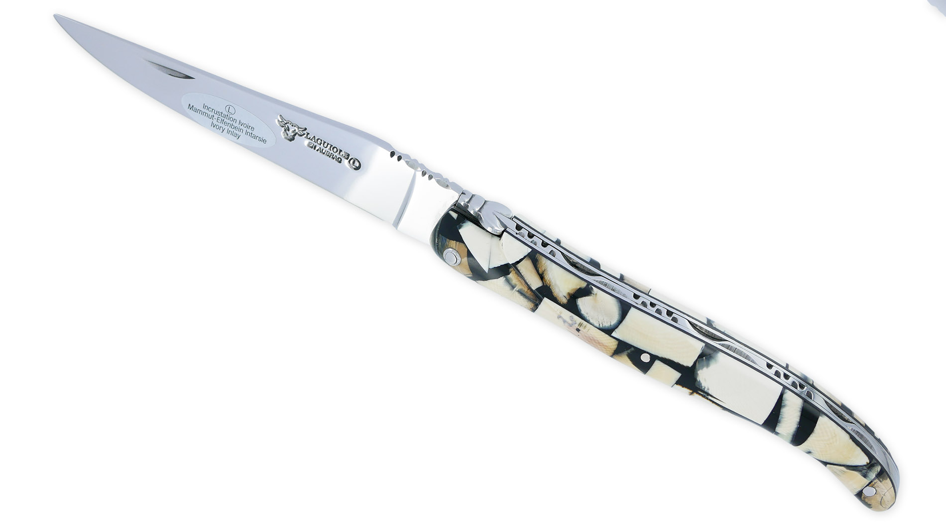 Couteau Laguiole en Aubrac 1 piece 12cm plein Manche Nougatine Mammouth