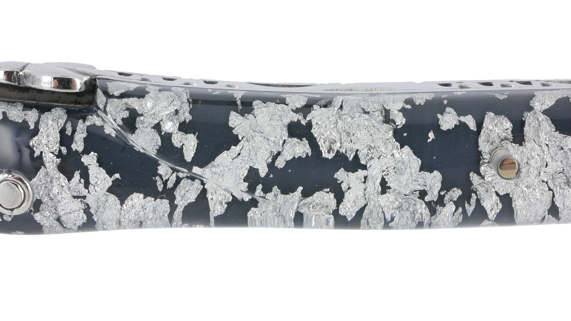 Couteau Laguiole en Aubrac 1 Pièce 12 cm Plein Manche Acrylique Pailleté Argent Finition Brillante