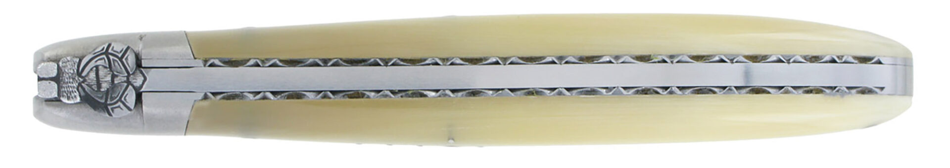 Couteau Laguiole en Aubrac 1 Pièce 12 cm Pointe de Corne 1 Mitre Inox Brossé Décoration Bourdon
