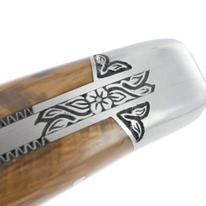Couteau Laguiole en Aubrac 1 Pièce 12 cm Manche en Croute d'Ivoire de Mammouth 2 Mitres Inox Brossé Ciselées Mouche Prestige