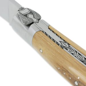 Couteau Laguiole en Aubrac 1 Pièce 12 cm Manche en Croute d'Ivoire de Mammouth 2 Mitres Inox Brossé Mouche Prestige