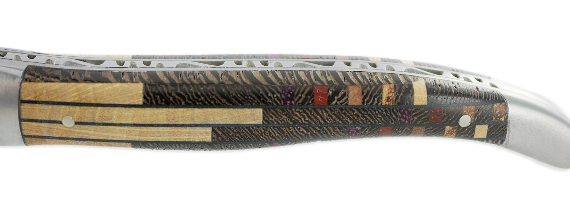 Couteau Laguiole en Aubrac 1 Pièce 12 cm Manche Marqueterie Puzzle Etincelle 2 Mitres Inox Brossé