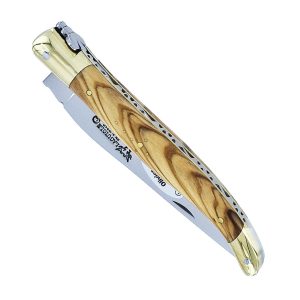 couteau laguiole en aubrac bois d'olivier 2 mitres laiton