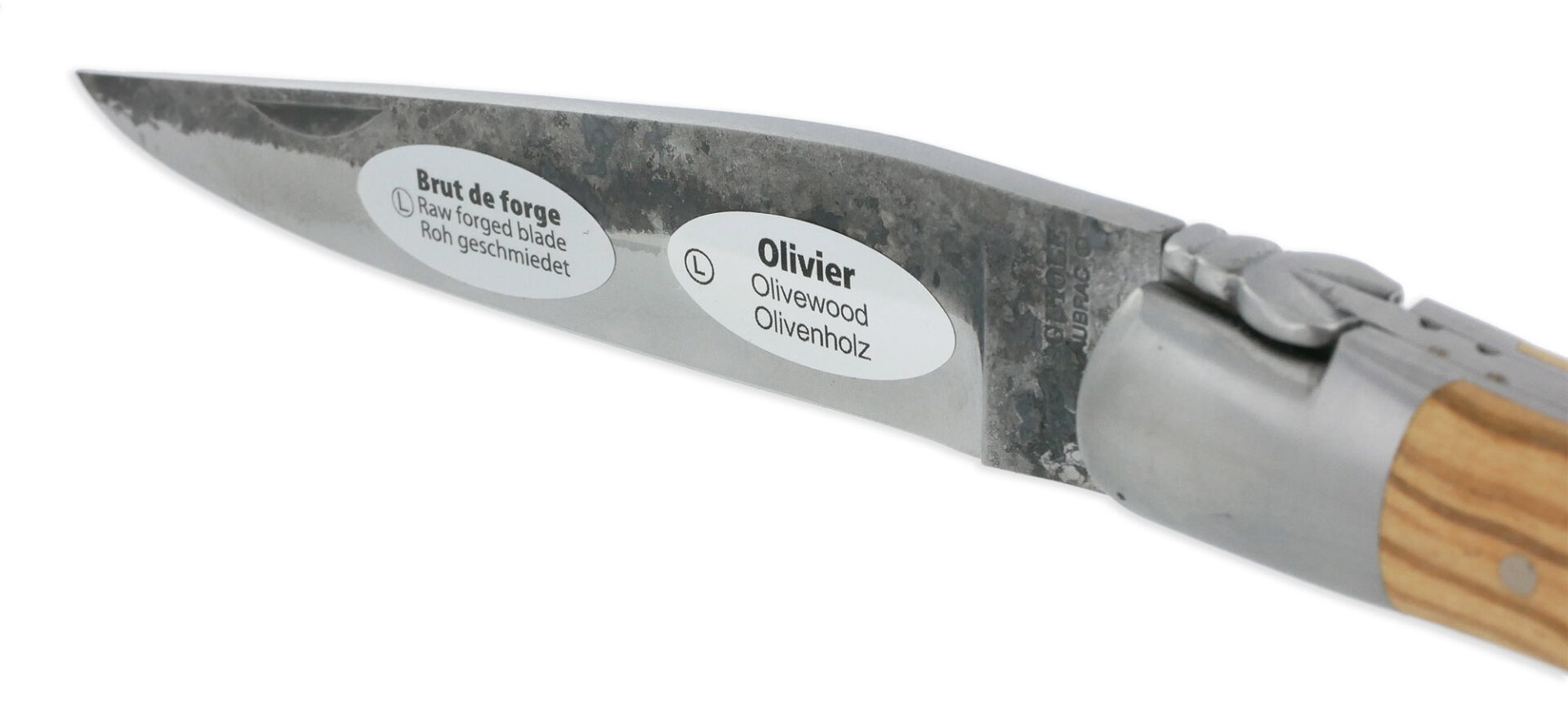 Couteau Laguiole en Aubrac 1 Pièce 12 cm Manche Olivier Lame Brut de Forge 2 Mitres Inox Brossé