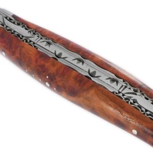 Couteau Laguiole en Aubrac 1 pièce 12cm Manche en Loupe d’Amboine 2 Mitres Double Platines Num1