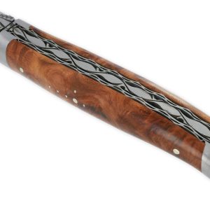 Couteau Laguiole en Aubrac 1 pièce 12cm Manche en Loupe d’Amboine 2 Mitres Double Platines Num2