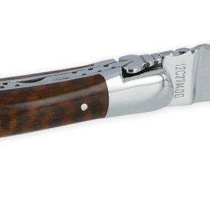 Couteau Laguiole en Aubrac 1 pièce 12cm Manche Amourette avec Incrustation Marqueterie Fleur de Lys en Ivoire de Mammouth 2 Mitres Inox brillant