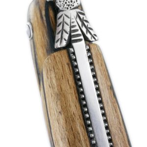 Couteau Laguiole en Aubrac 1 pièce 12cm Plein Manche en Bois d’Aubrac Platines Perlées Ressort Guilloché Lame Brute de Forge Mouche Prestige N°12