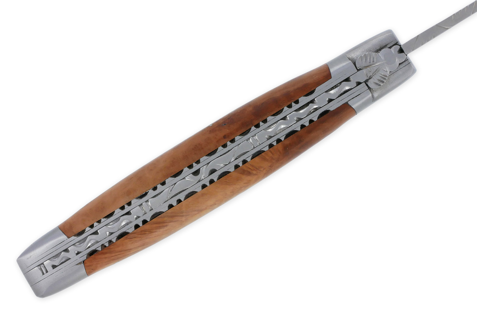 Couteau Laguiole en Aubrac 1 pièce 12cm Manche Bruyère 2 Mitres Double Platines Num2
