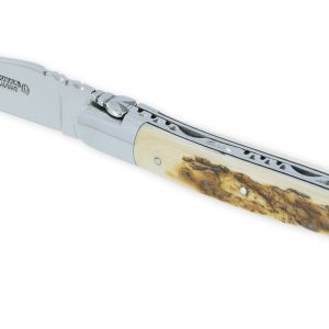 Couteau Laguiole en Aubrac 1 pièce 12cm Croute d'Ivoire de Mammouth 2 Mitres Inox Brillant
