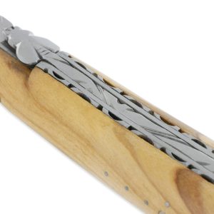 Couteau Laguiole en Aubrac 1 pièce 12cm Manche Olivier Plein Manche Finition Brossé Double Platines