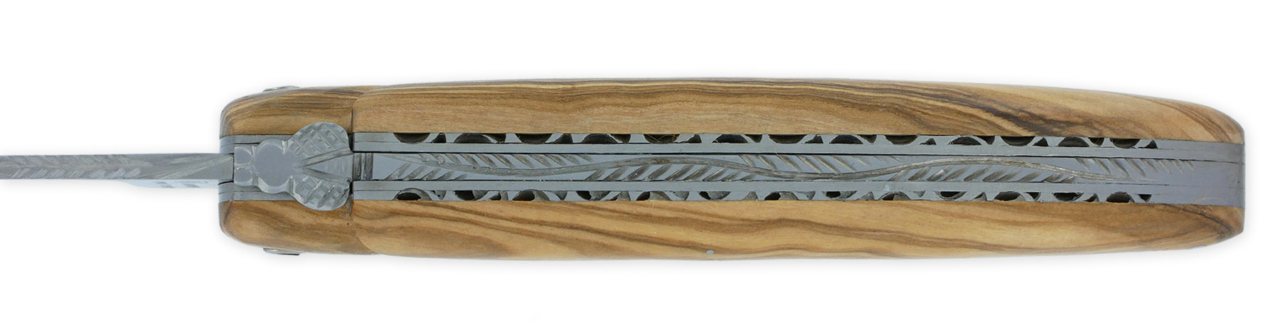 Couteau Laguiole en Aubrac 1 pièce 12cm Manche Olivier Plein Manche Finition Brossé Double Platines Num 2