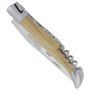 couteau laguiole en aubrac manche chene 2 pieces 12cm tire-bouchon