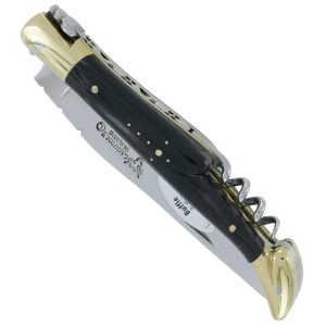 couteau laguiole en aubrac 2 pieces tire-bouchon 12cm Buffle Mitres Laiton