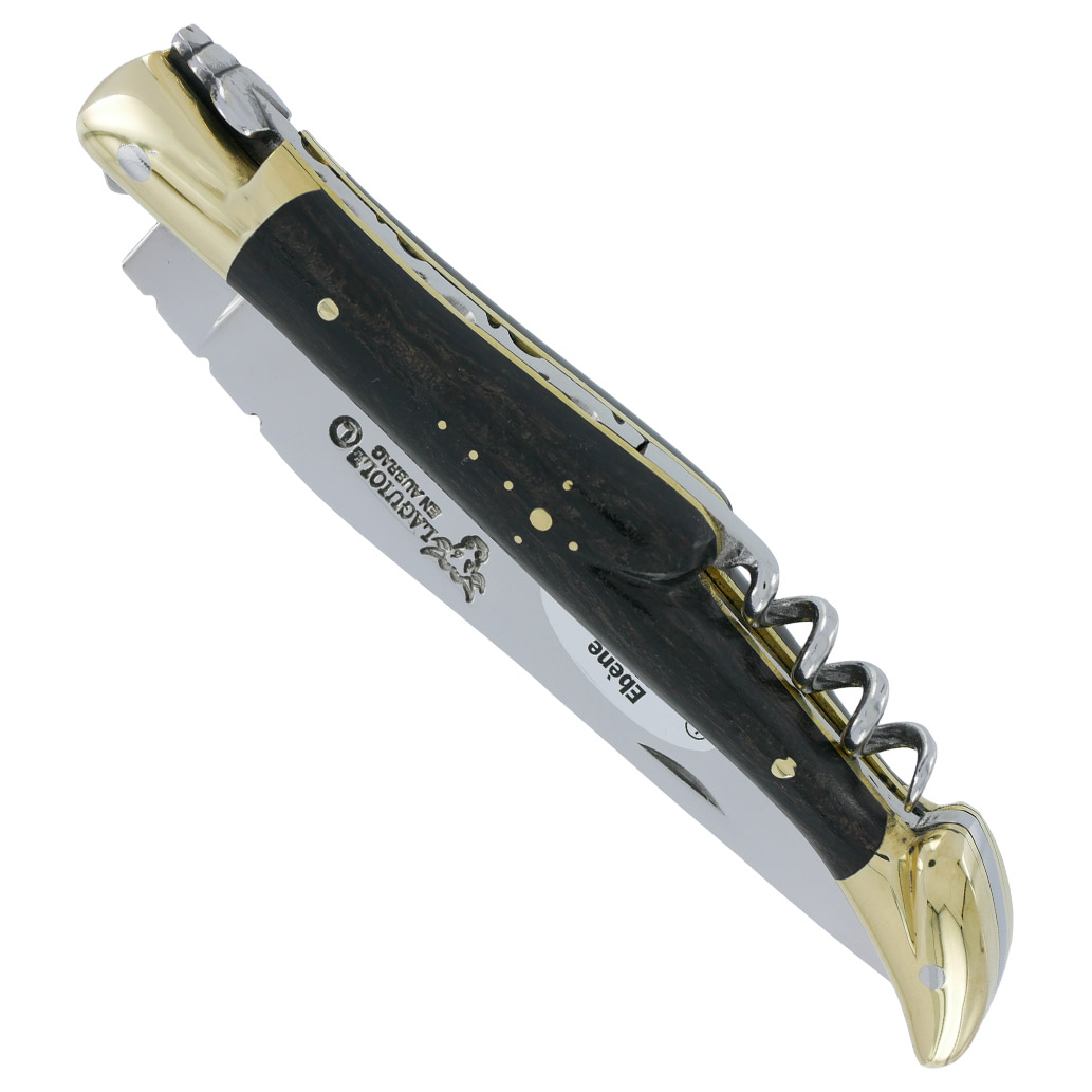 couteau laguiole en aubrac 2 pieces tire-bouchon 12cm Ebene Mitres Laiton