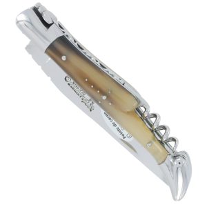 couteau laguiole en aubrac 2 pieces 12cm tire-bouchon manche pointe de corne