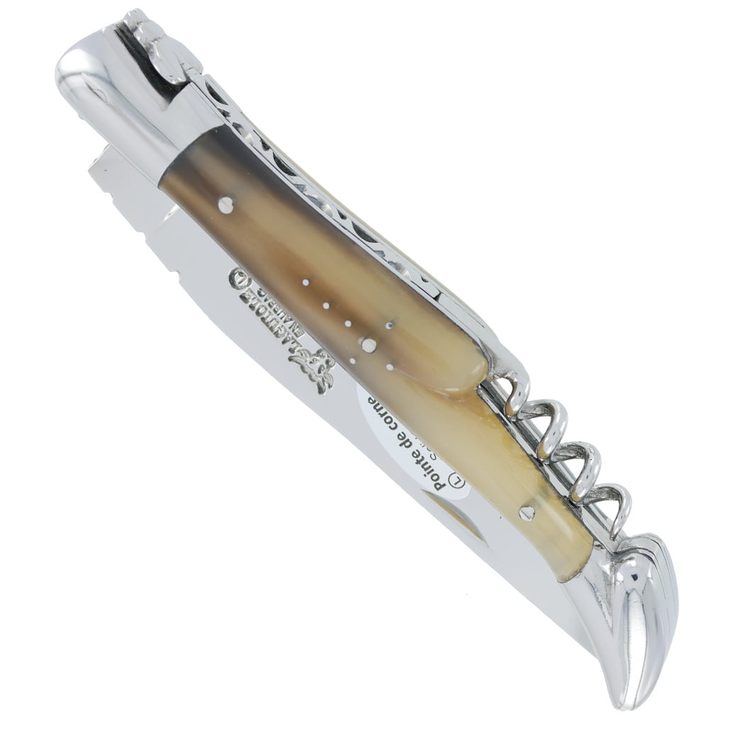 couteau laguiole en aubrac 2 pieces 12cm tire-bouchon manche pointe de corne