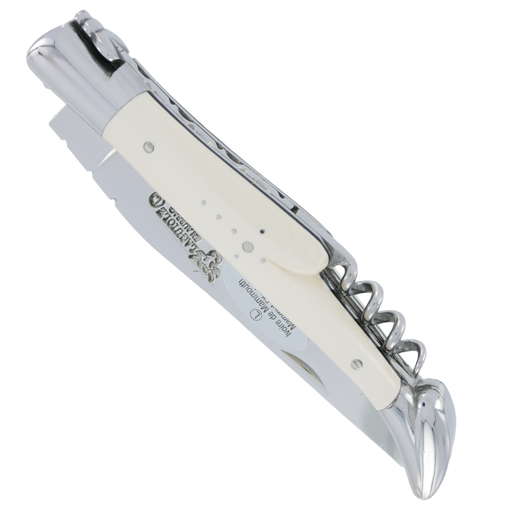 couteau laguiole en aubrac 2 pieces 12cm tire-bouchon avec manche ivoire de mammouth
