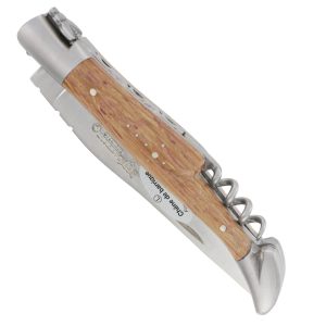 couteau laguiole en aubrac 12cm 2 pieces tire-bouchon chene de barrique
