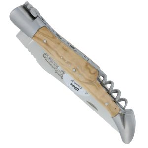 couteau laguiole en aubrac 2 pieces 12cm tire-bouchon manche olivier