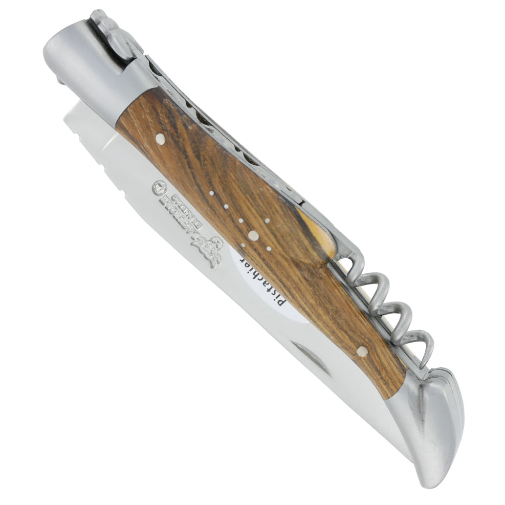 couteau laguiole en aubrac 2 pieces 12cm tire-bouchon manche pistachier