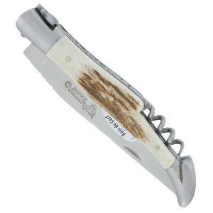 couteau laguiole en aubrac 12cm 2 pieces tire-bouchon bois de cerf