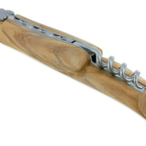 Couteau Laguiole en Aubrac 2 Pièces 12 cm Plein Manche Olivier Finition Brossée avec Tire Bouchon