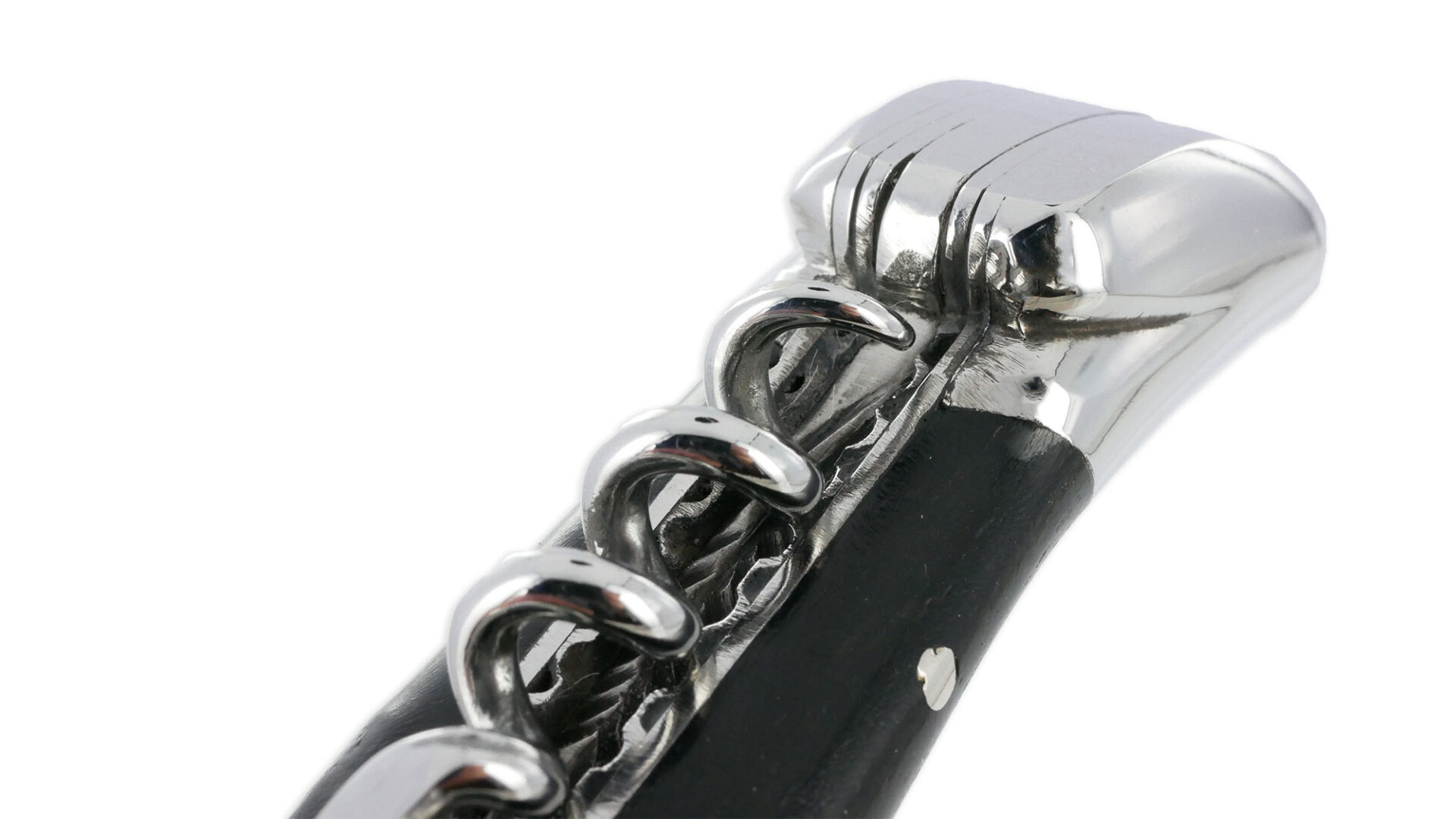 Couteau Laguiole en Aubrac 2 pièces 12cm avec Tire Bouchon Manche Ebène 2 Mitres Inox Brillant Double Platines