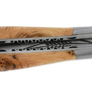 Couteau Laguiole en Aubrac 2 pièces 12cm avec Tire Bouchon Manche Genevrier 2 Mitres Inox Brossé Double Platines