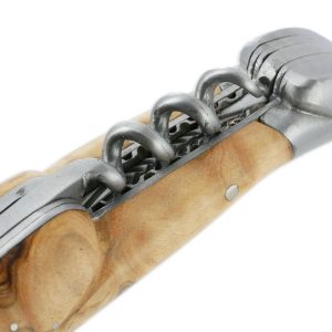 Couteau Laguiole en Aubrac 2 pièces 12cm avec Tire Bouchon Manche Olivier 2 Mitres Inox Brossé Double Platines
