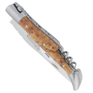 couteau laguiole en aubrac 2 pieces 12cm tire-bouchon manche thuya