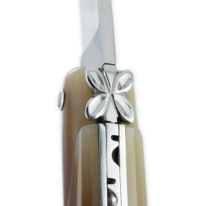 Couteau Laguiole en Aubrac L'Aubracien 1 Pièce 12 cm Pointe de Corne 1 Mitre Inox Brillant Mouche Fleur de l'Aubrac