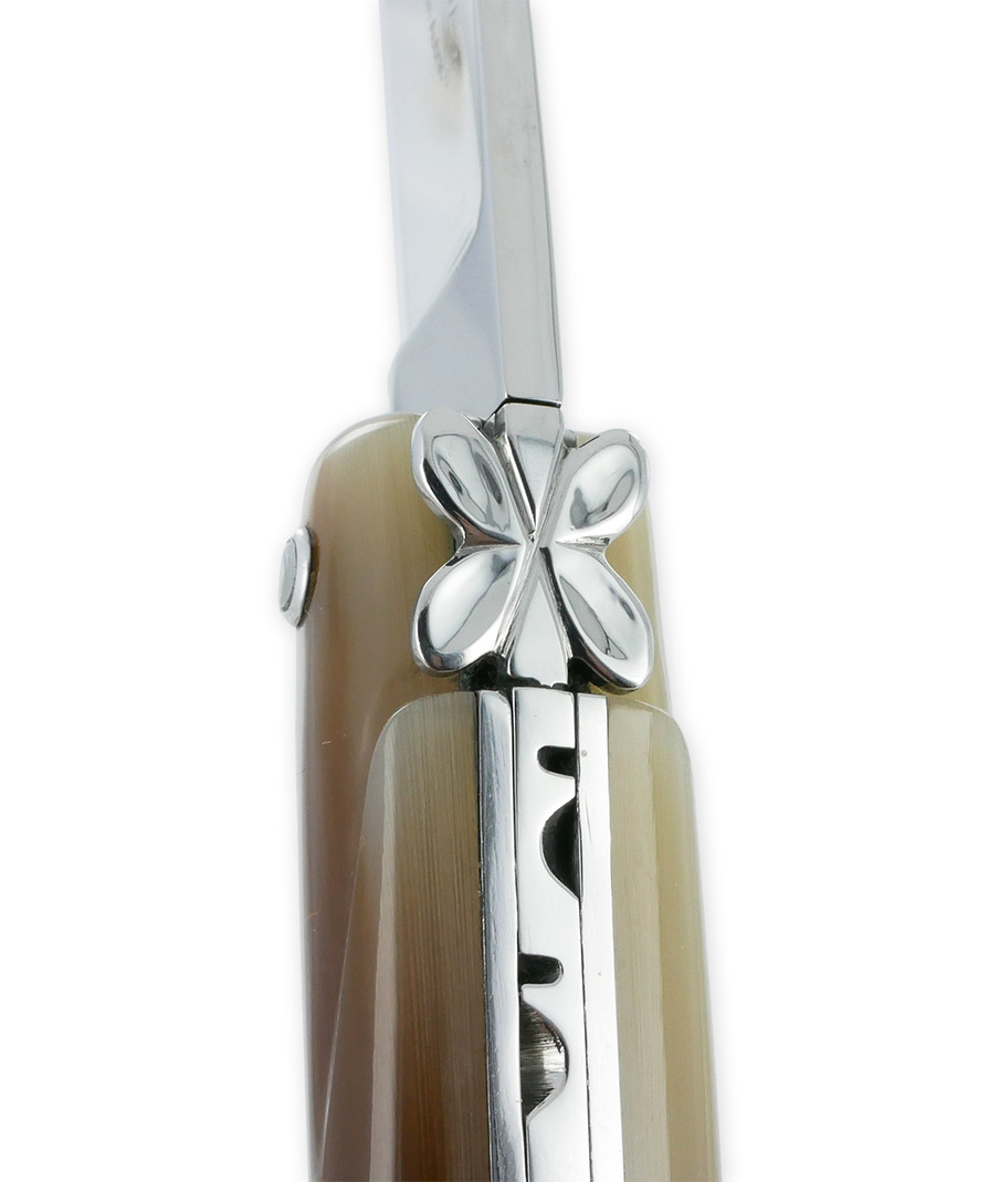 Couteau Laguiole en Aubrac L'Aubracien 1 Pièce 12 cm Pointe de Corne 1 Mitre Inox Brillant Mouche Fleur de l'Aubrac