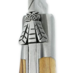 Couteau Laguiole en Aubrac L'Elégant 1 pièce 12cm Manche Olivier 2 Mitres Inox Brossé Ressort guilloché feuillage Mouche Prestige