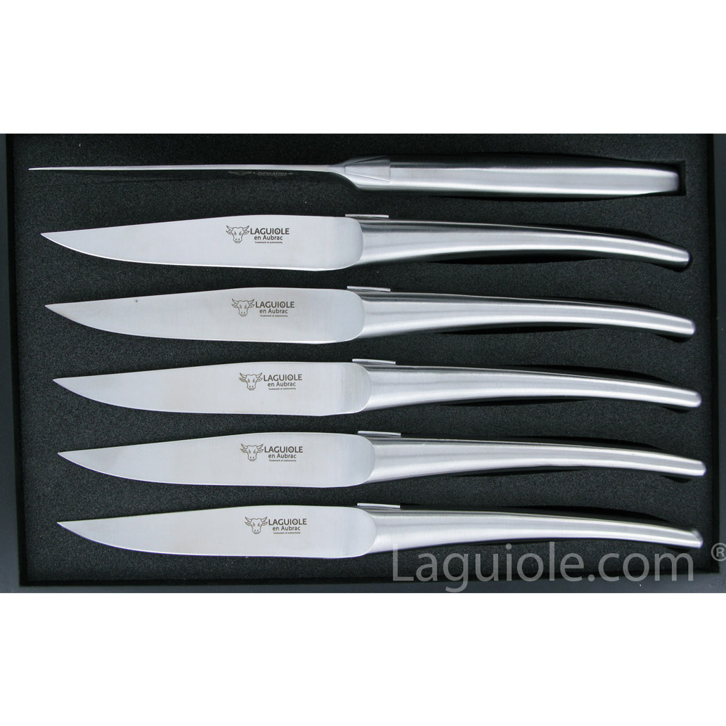 Laguiole en Aubrac Table knives Brushed Stainless Steel Monobloc (Set of 6)