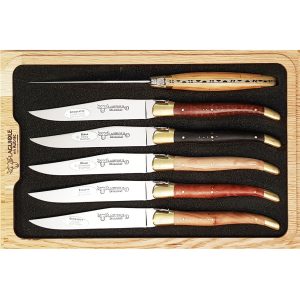 Laguiole en Aubrac Table knives Mixed Woods Brass Bolsters (Set of 6)