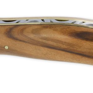 Couteau Laguiole de Chasse Arbalète Manche Olivier Mitre avant et Platines Laiton finition brillante 12cm