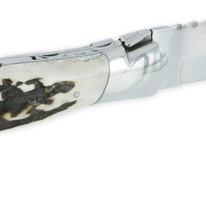 Couteau Laguiole de Chasse Arbalète avec Tire Bouchon Manche Bois de cerf 12cm Finition Brillante