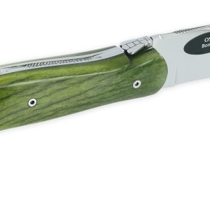 Couteau Laguiole de Chasse Arbalète Manche Os Teinté Safari 12cm Finition Brillante Vert