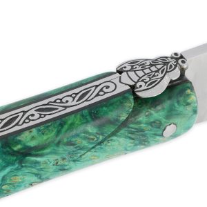Couteau Laguiole Prestige Créateur 1 Pièce 13 cm Plein Manche Erable teinté Vert et Ivoire de Mammouth Pièce Unique