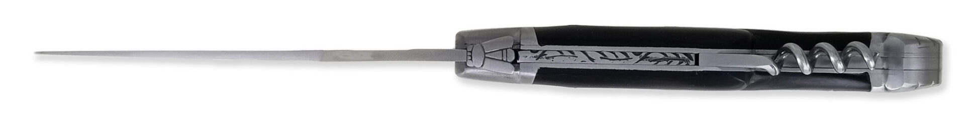 Couteau Laguiole d'Antan 2 Pièces Manche en Buffle avec Tire Bouchon 2 Mitres Inox Brossé 12cm