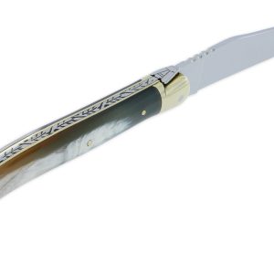 Couteau Laguiole d'Antan Manche en Corne de Buffle 1 Mitre Laiton Brillant 1 Pièce 12cm