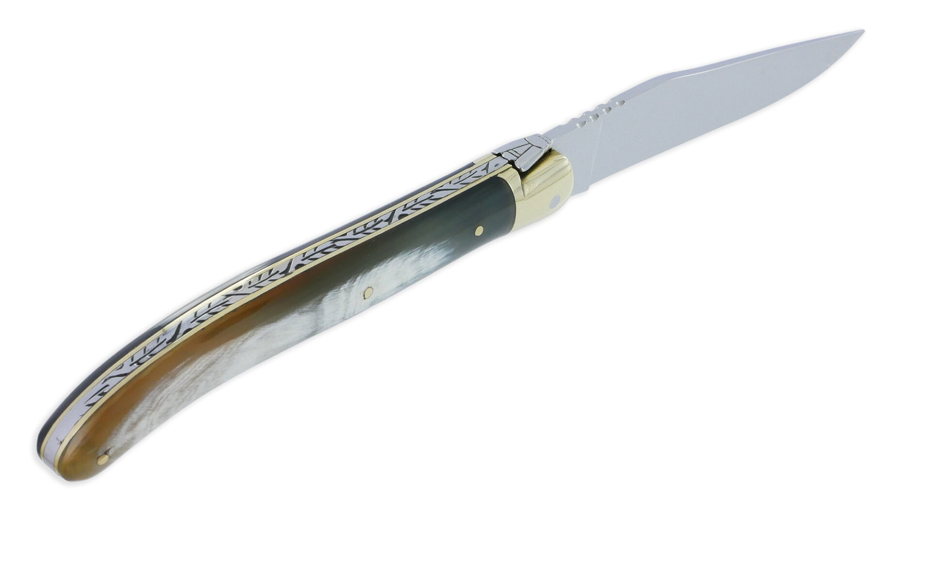 Couteau Laguiole d'Antan Manche en Corne de Buffle 1 Mitre Laiton Brillant 1 Pièce 12cm